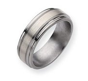 Titanium Sterling Silver Inlay 8mm Brushed and Polished Wedding Band