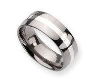 Titanium Sterling Silver Inlay 8mm Polished Round Wedding Band