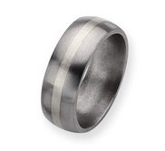 Titanium Sterling Silver Inlay 8mm Brushed Round Wedding Band