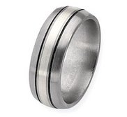 Titanium and Sterling Inlay Brushed with Antiquing 8mm Wedding Band