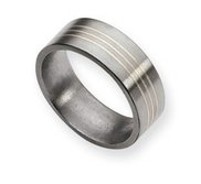 Titanium Sterling Silver Inlay Flat 8mm Brushed Wedding Band