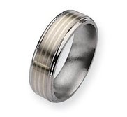 Titanium Sterling Silver Inlay 7mm Brushed and Polished Wedding Band