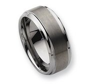 Tungsten Ridged Edge 10mm Brushed and Polished Wedding Band