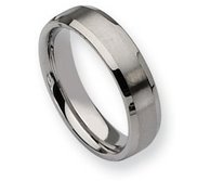 Stainless Steel Beveled Edge 6mm Brushed and Polished  Wedding Band