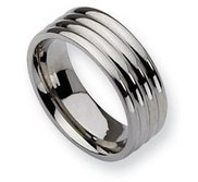 Stainless Steel Grooved 8mm Polished Wedding Band