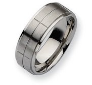 Stainless Steel Grooved 8mm Satin and Polished Wedding Band