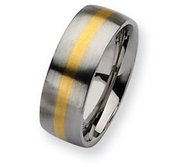 Stainless Steel 14k Gold Inlay 8mm Satin Wedding Band