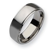 Stainless Steel Ridged Edge 8mm Polished Wedding Band