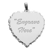 Engravable 14K White Gold Scalloped Heart with Diamond Cut Pendant or Charm