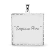 Engravable 14K White Gold Square with Diamond Cut Pendant or Charm