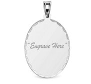 Engravable 14K White Gold Oval with Diamond Cut Pendant or Charm