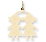 Engravable 14k Yellow Gold Two Girls Pendant or Charm