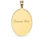 Engravable 14K Yellow Gold Oval with Diamond Cut Pendant or Charm