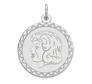 Engravable Sterling Silver Rope Frame Girl Pendant or Charm