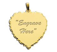 Engravable 14K Yellow Gold Scalloped Heart with Diamond Cut Pendant or Charm