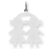 Engravable Sterling Silver Two Girls Pendant or Charm