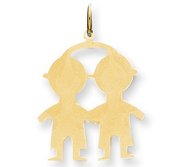 Engravable 14k Yellow Gold Two Boys Pendant or Charm