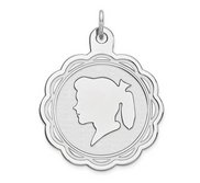 Engravable Sterling Silver Rope Frame Girl Pendant or Charm