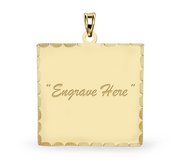 Engravable 14K Yellow Gold Square with Diamond Cut Pendant or Charm