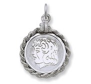 Engravable Sterling Silver Rope Frame Girl Pendant or Charm