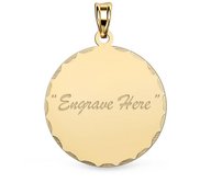 Engravable 14K Yellow Gold Round with Diamond Cut Pendant or Charm