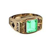 Women s Round Square Emerald with Year Class Ring