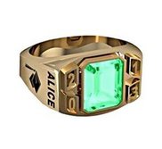 Men s Rounded Square Emerald with Year Class Ring