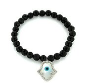 Stretchable Sterling Silver Black Beaded Evil Eye Bracelet