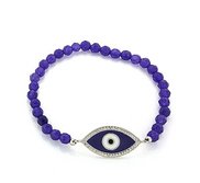 Stretchable Sterling Silver Beaded Evil Eye Bracelet