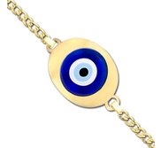 Evil Eye Engraved Oval Bracelet w  Curb Chain