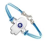 Sterling Silver Hamsa  Protector of Evil Eye  Color Rope Bracelet