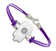 Sterling Silver Hamsa  Protector of Evil Eye  Engraved  Rope Bracelet