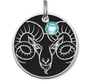 Aries Symbol Round Charm or Pendant w  Birthstone