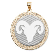 Aries Symbol Two Tone Round Pendant