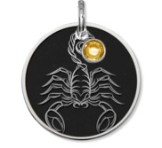 Scorpio Symbol Round Charm or Pendant w  Birthstone