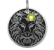 Leo Symbol Round Charm or Pendant w  Birthstone