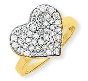 10k Yellow Gold   Rhodium Cubic Zirconia Heart Shape Promise Ring