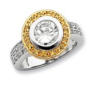 Sterling Silver Vermeil Cubic Zirconia Promise Ring w  Halo