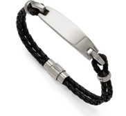 Custom Engraved Stainless Steel Men s Black Woven Leather ID Bracelet