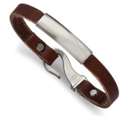 Custom Engraved Stainless Steel Men s Brown Leather ID Bracelet