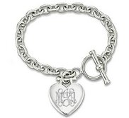 Custom Engraved Sterling Silver Women s Tiffany Style Heart Bracelet with Toggle Locket