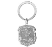 Stainless Steel Saint Michael Badge Religious Engravable Keychain